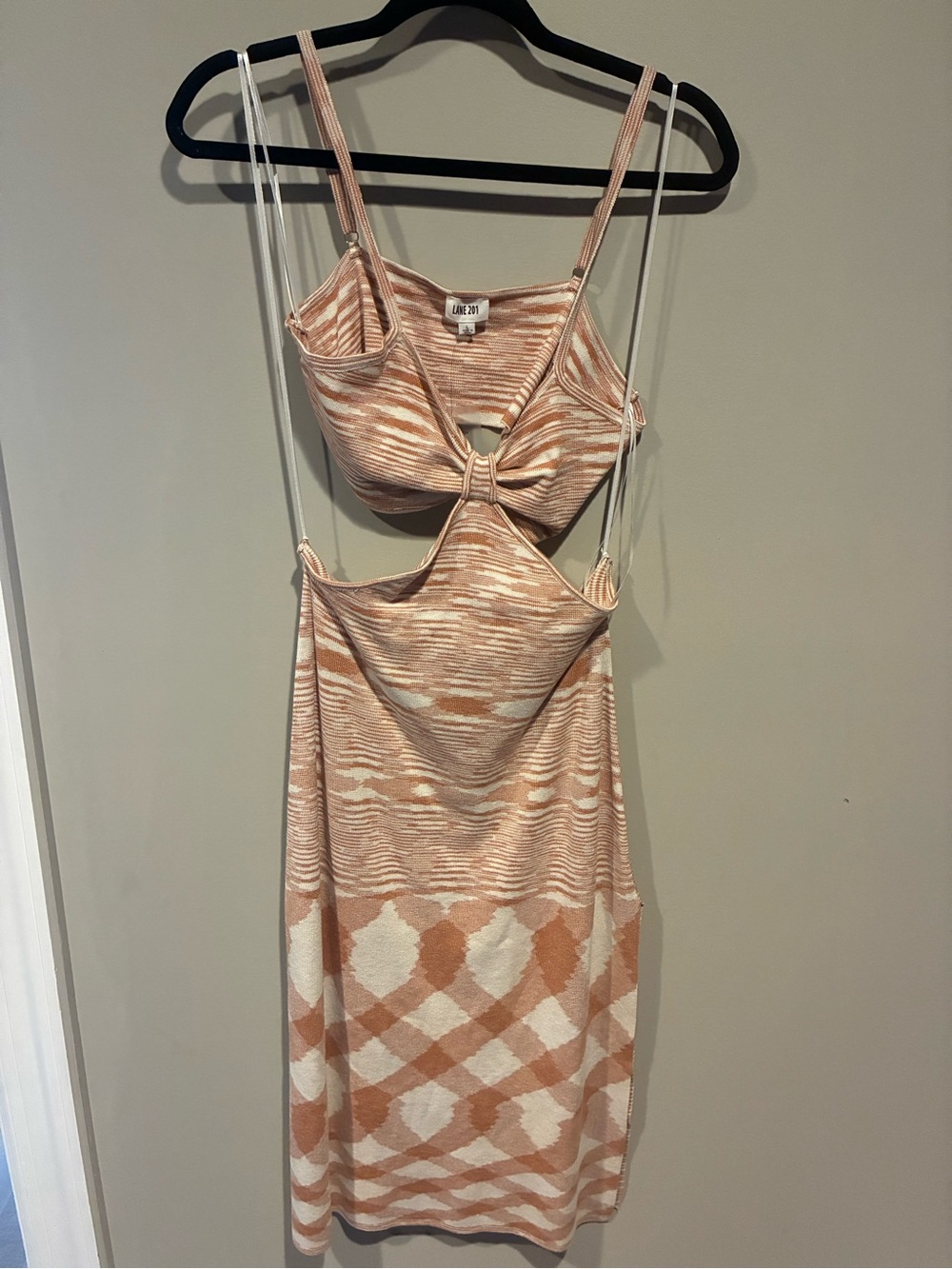 Tie-Front Knit Midi Dress in Peach & White - LINE & DOT